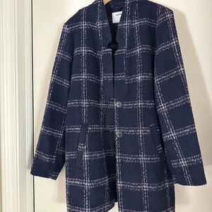 Old Navy Women's Navy Checkered Pea Coat